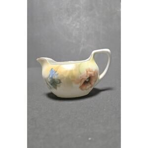 Vintage German Porcelain Creamer Floral Pitcher Gold Rim Hand Painted Germany